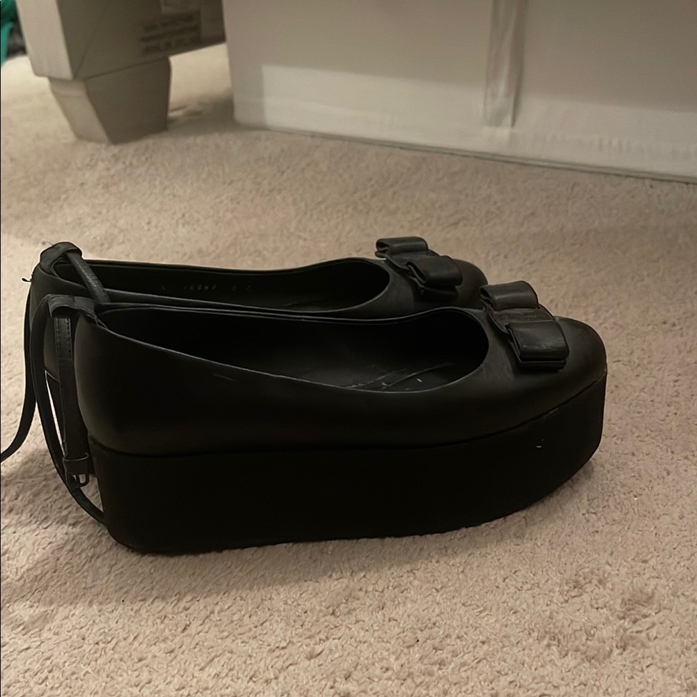 Black Platform Bow Women's Shoes